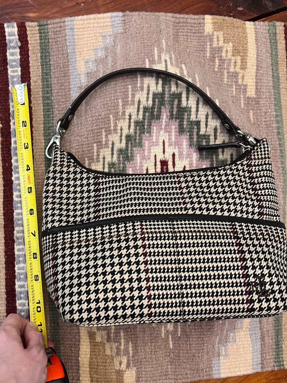 Ralph Lauren Black & cream brown red Houndstooth Belt Bag - Picture 4 of 8